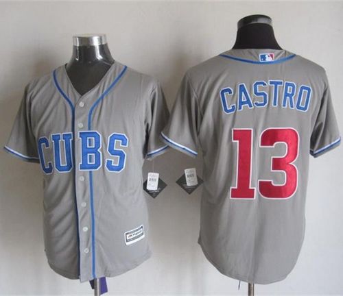 Cubs #13 Starlin Castro Grey Alternate Road New Cool Base Stitched MLB Jersey - Click Image to Close